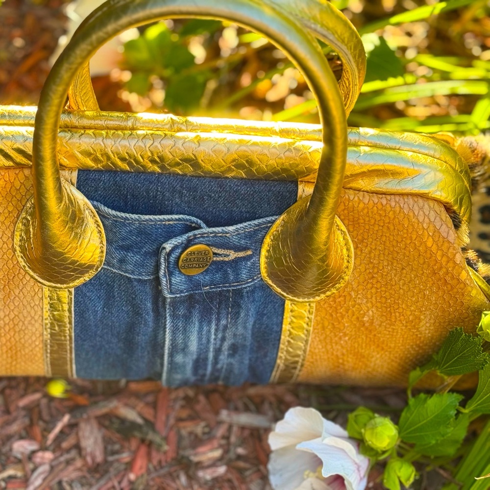 Clever Carriage Company Elegant Gold and Denim Women's Satchel